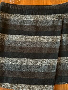 Tulle Black and Gray Wool Striped Mini Wrap Skirt